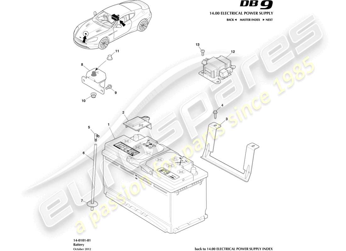 aston martin db9 (2017) battery part diagram