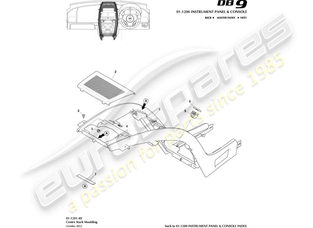 aston martin db9 (2016) centre stack moulding part diagram