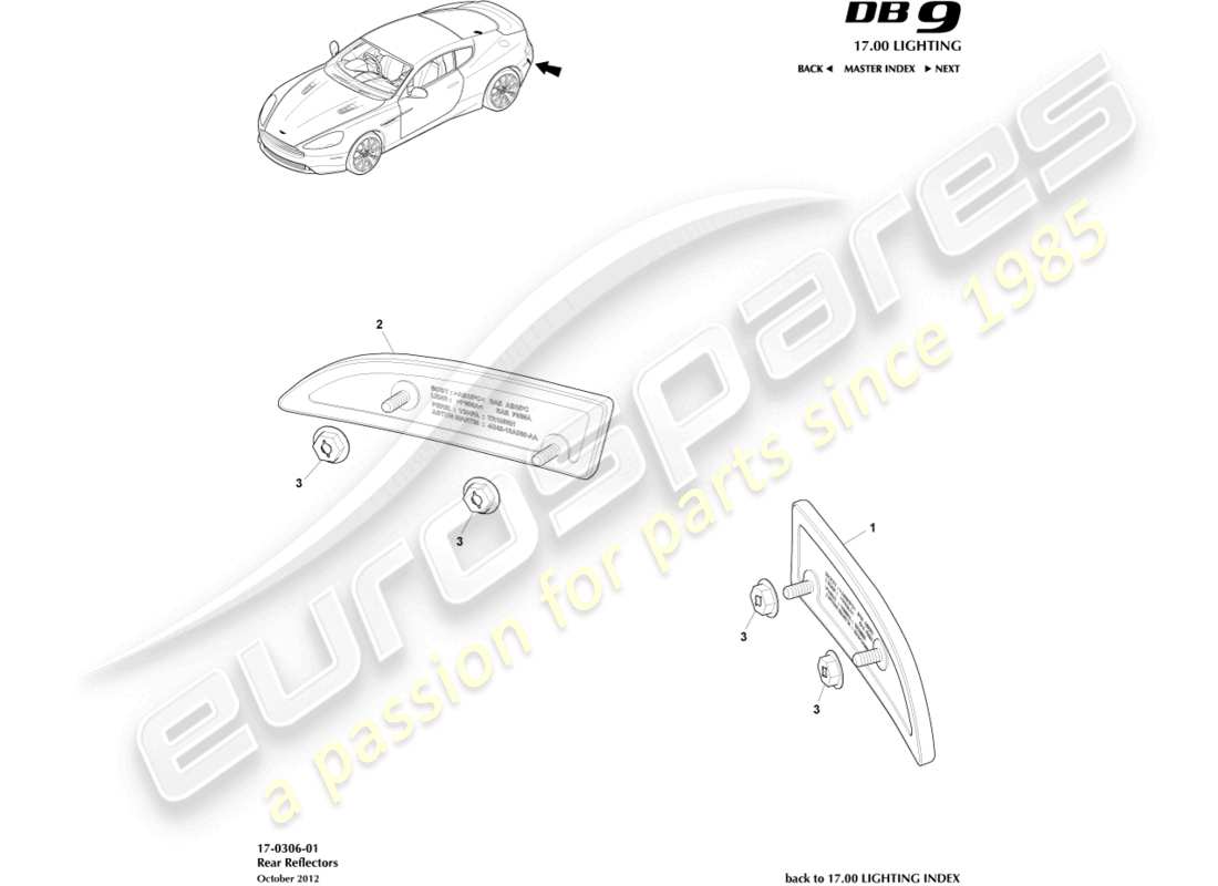 aston martin db9 (2013) rear reflectors part diagram