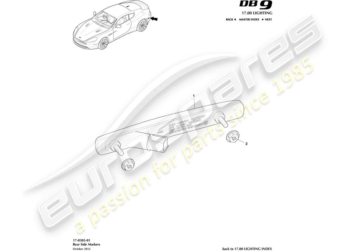 aston martin db9 (2013) rear side markers part diagram