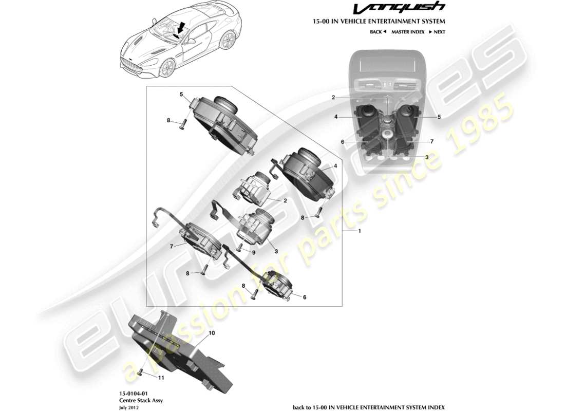 aston martin vanquish (2015) infotainment controls part diagram