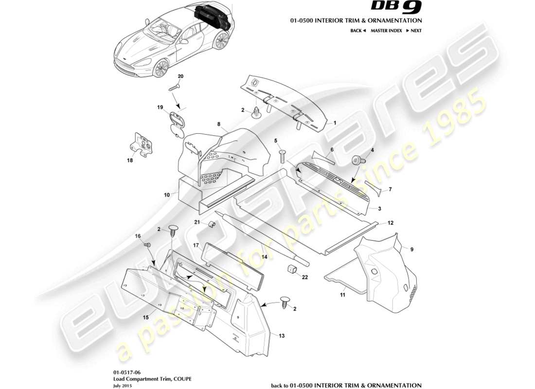aston martin db9 (2013) load compartment trim, coupe part diagram