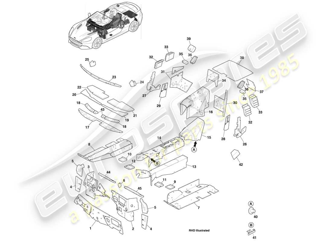 aston martin vanquish (2014) nvh pads, volante part diagram