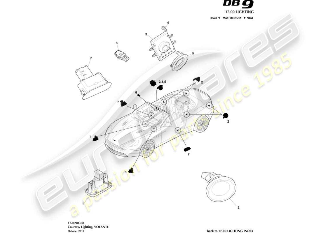 aston martin db9 (2013) courtesy lighting, volante part diagram