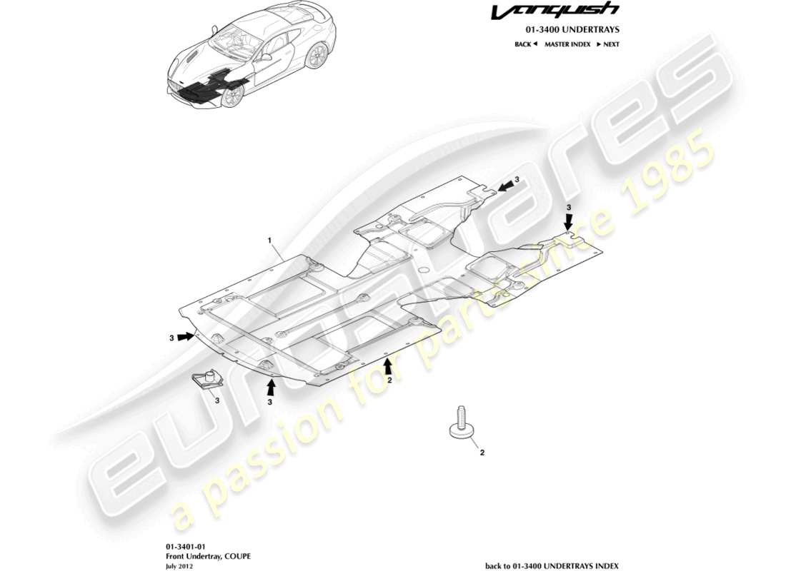 aston martin vanquish (2015) front undertray, coupe part diagram