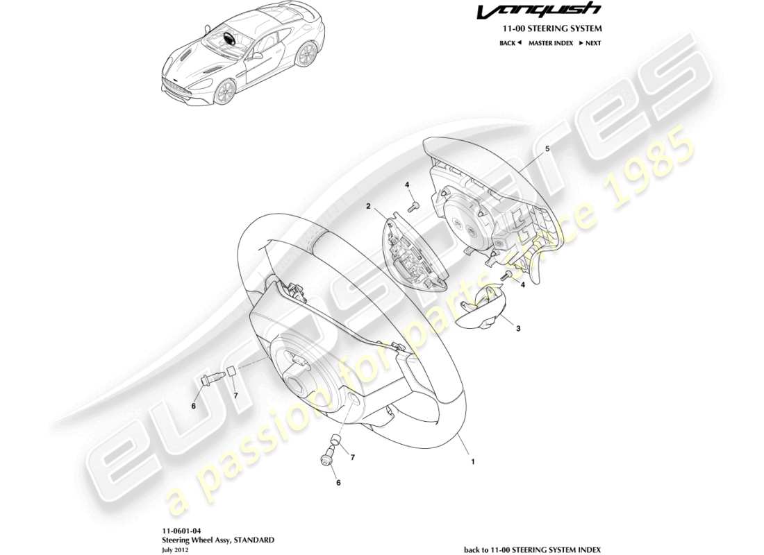 aston martin vanquish (2018) steering wheel parts diagram