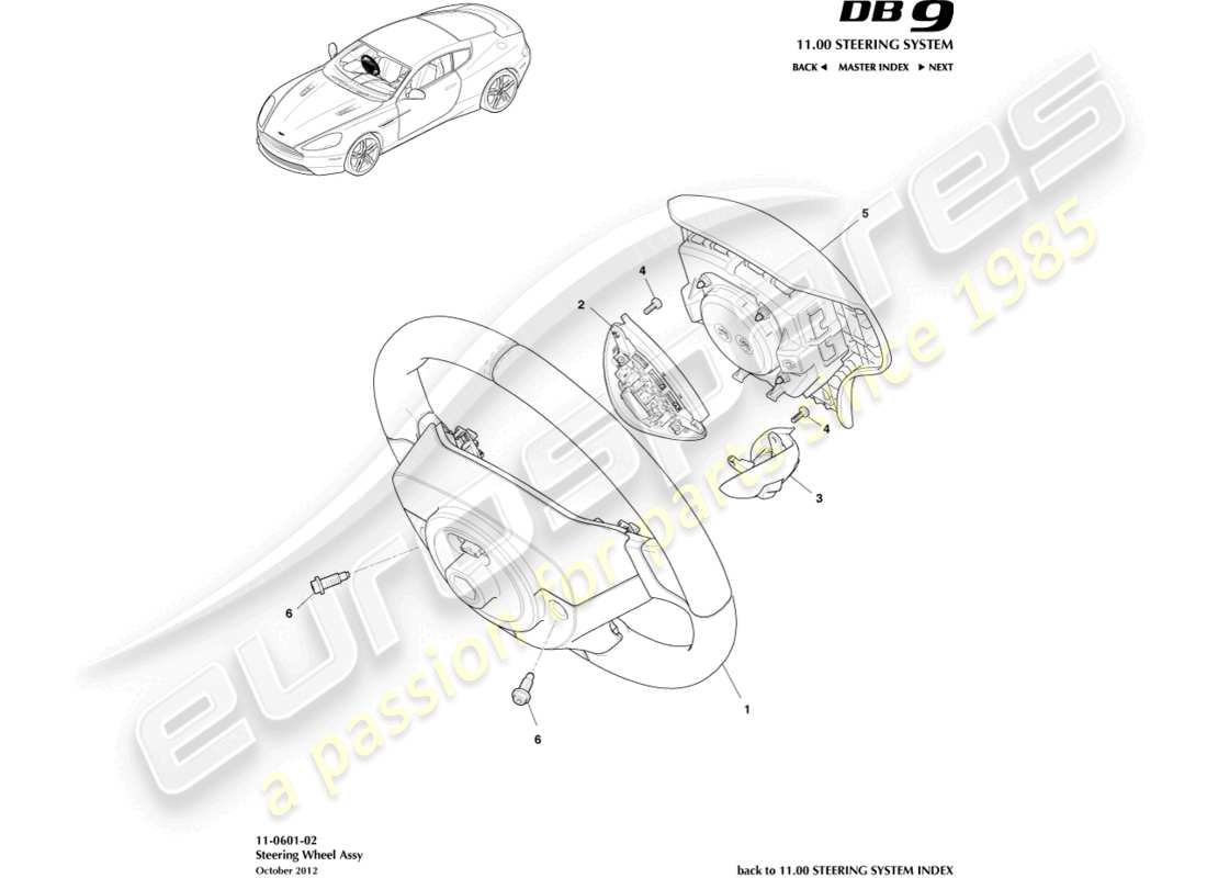 aston martin db9 (2013) steering wheel part diagram