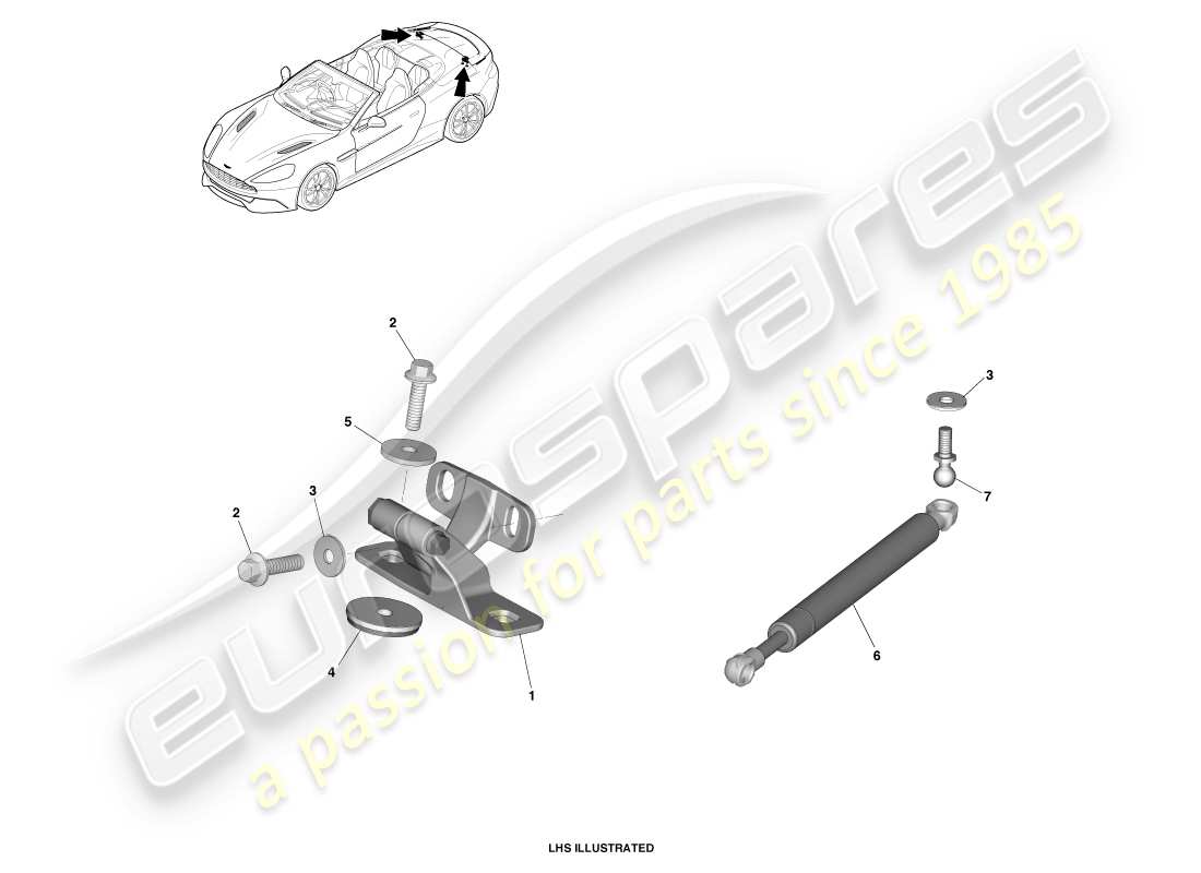 aston martin vanquish (2014) decklid hinges, volante part diagram