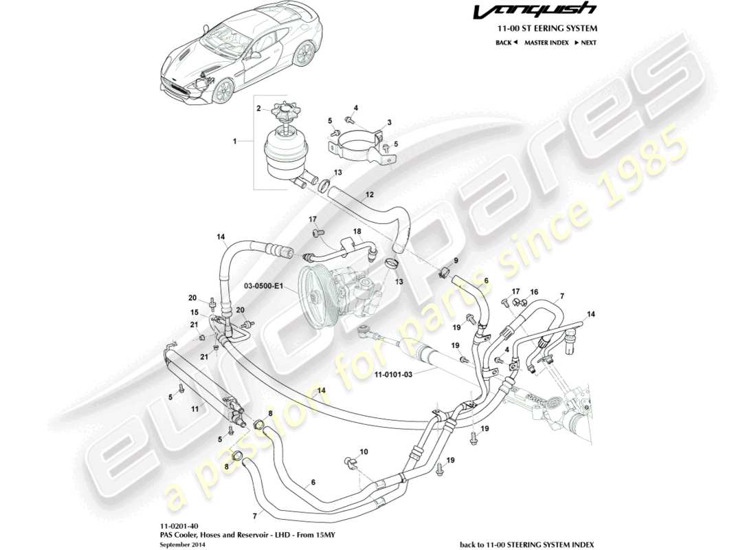aston martin vanquish (2018) pas hoses, lhd 15my on parts diagram