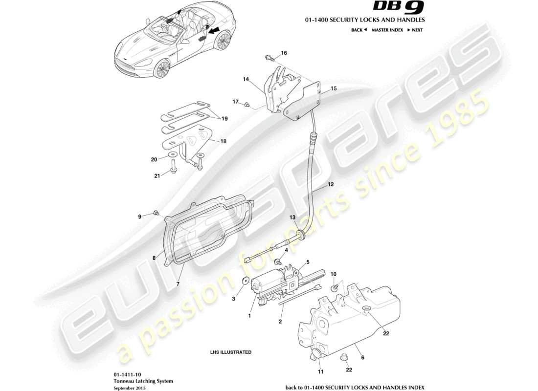 aston martin db9 (2017) tonneau latches part diagram