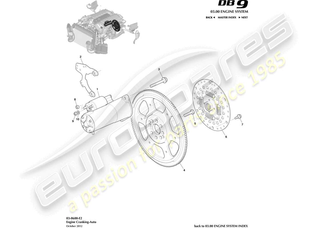 aston martin db9 (2016) engine cranking, auto part diagram