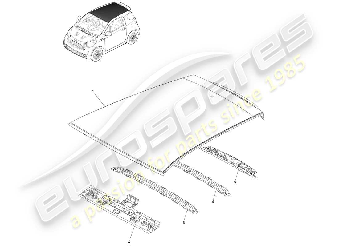 aston martin cygnet (2012) roof & cross members part diagram