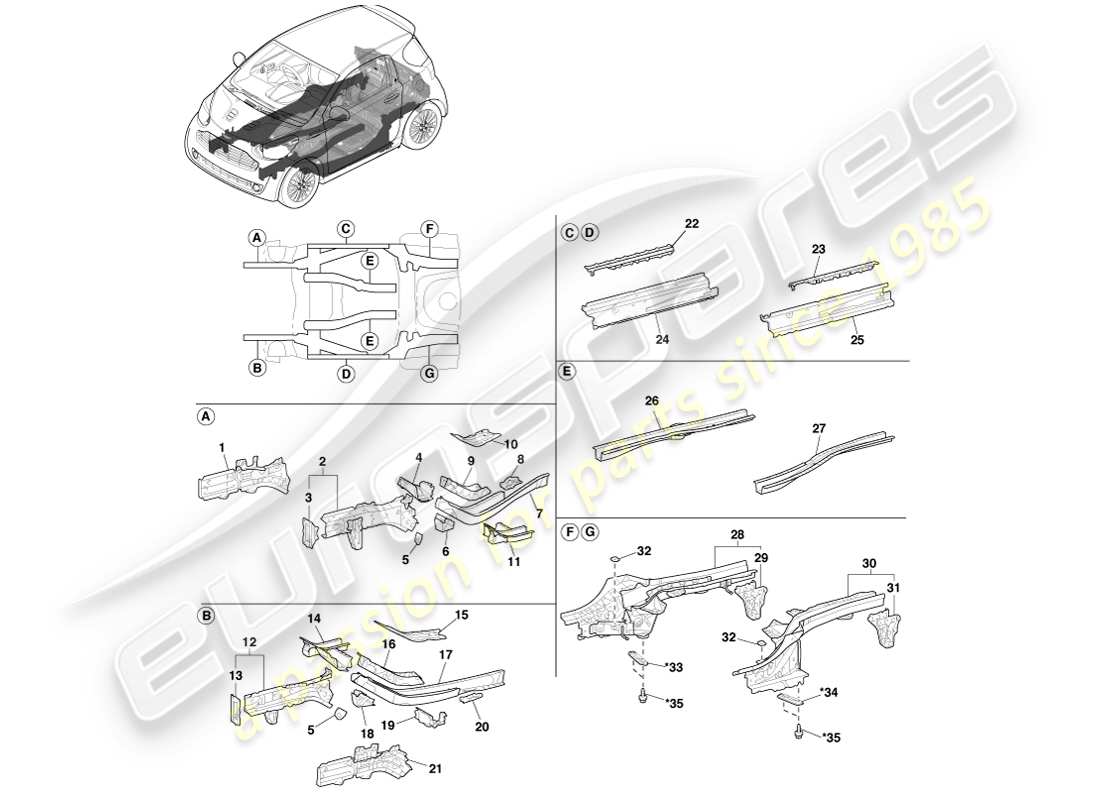 aston martin cygnet (2012) floor side members part diagram