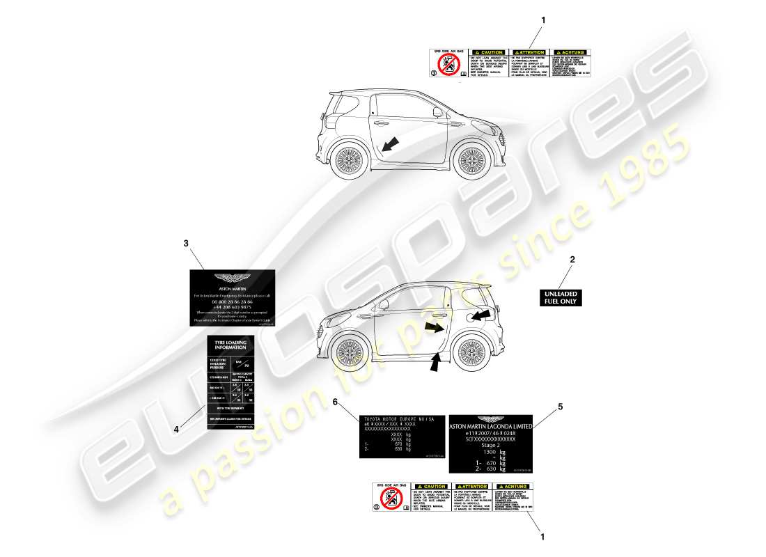 aston martin cygnet (2012) exterior labels part diagram