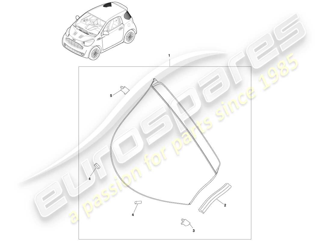 aston martin cygnet (2012) rear quarter glass part diagram