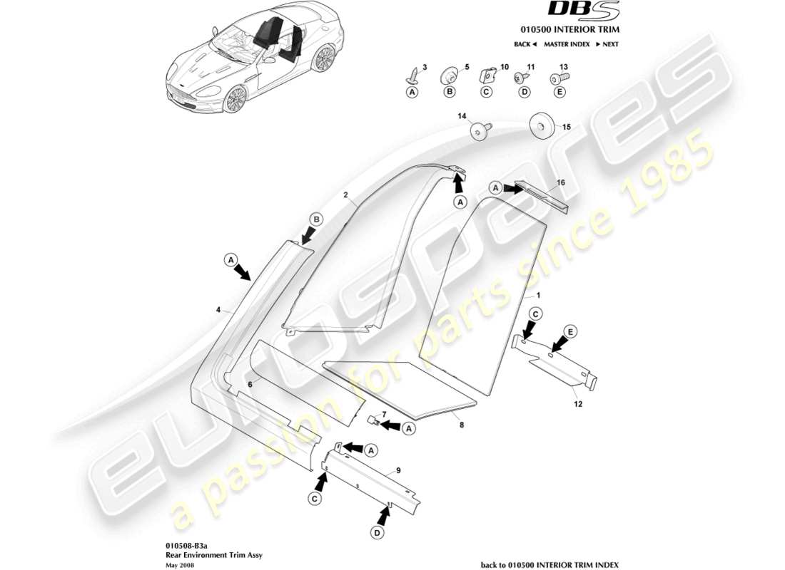 aston martin dbs (2007) rear environment trim part diagram
