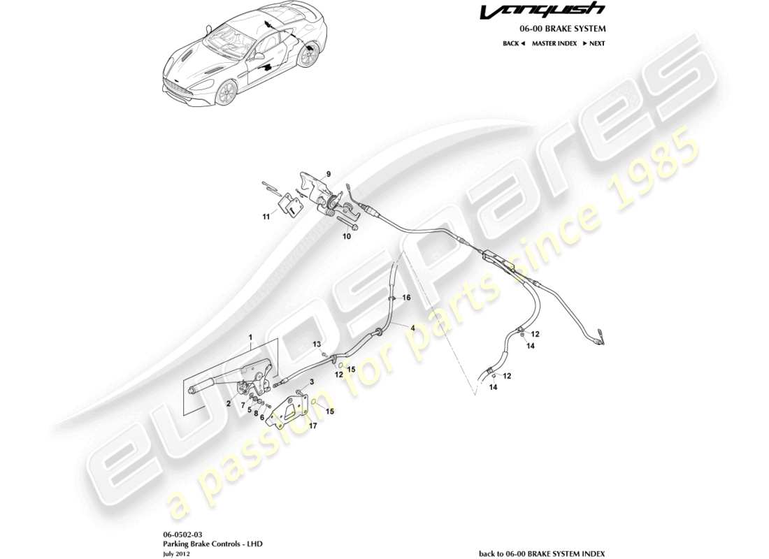aston martin vanquish (2015) parking brake, lhd part diagram