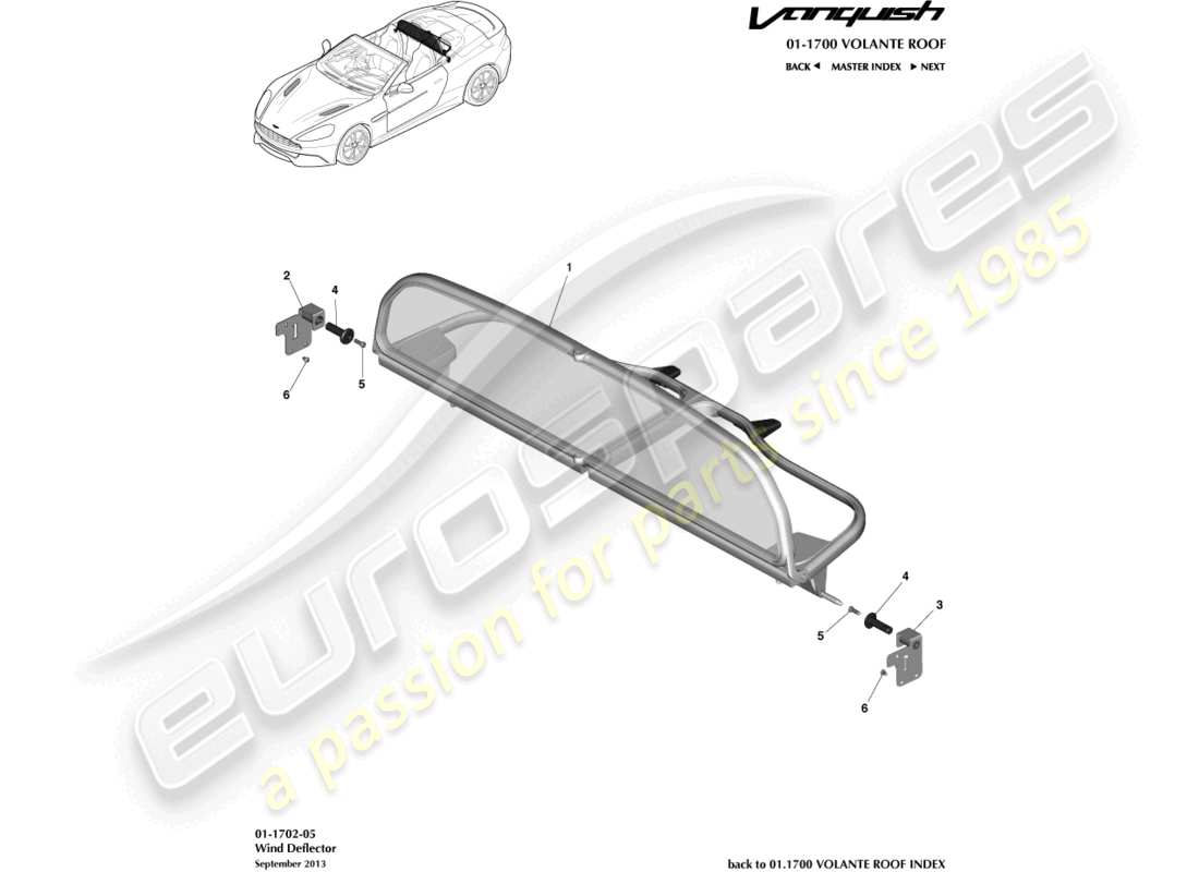 aston martin vanquish (2015) wind deflector part diagram