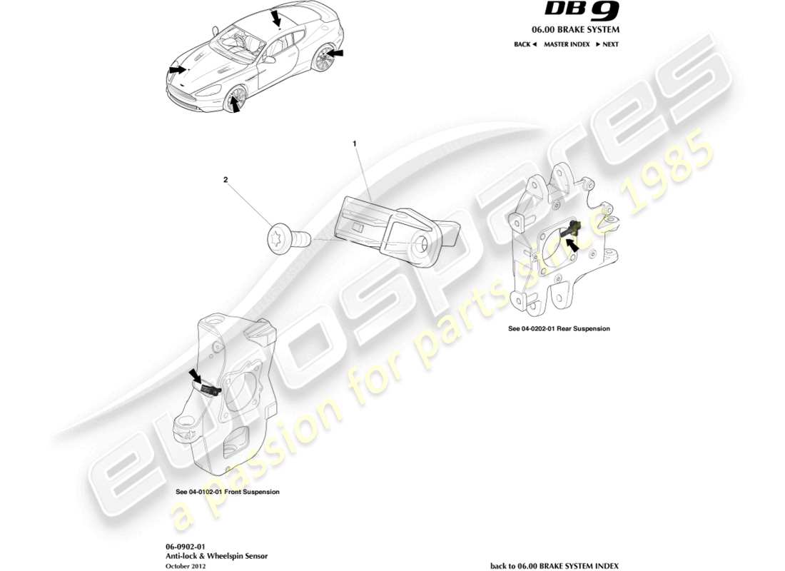aston martin db9 (2017) wheel speed sensors part diagram