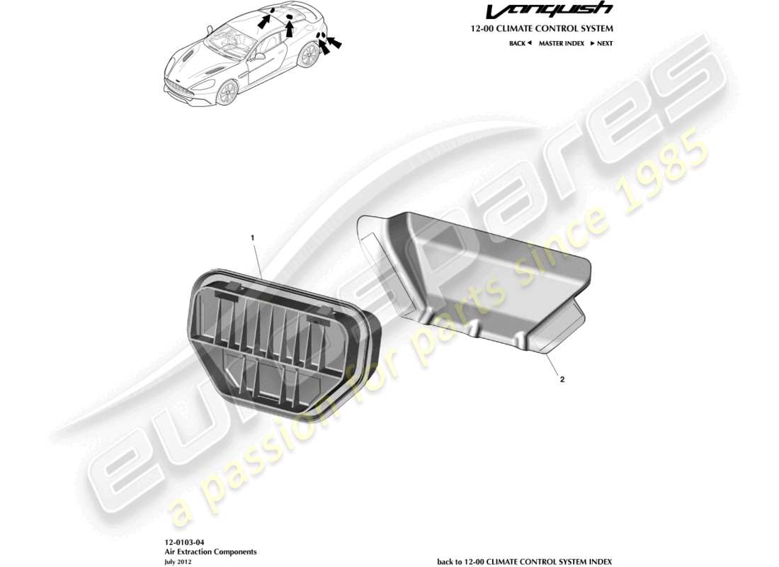 aston martin vanquish (2015) air extraction components part diagram