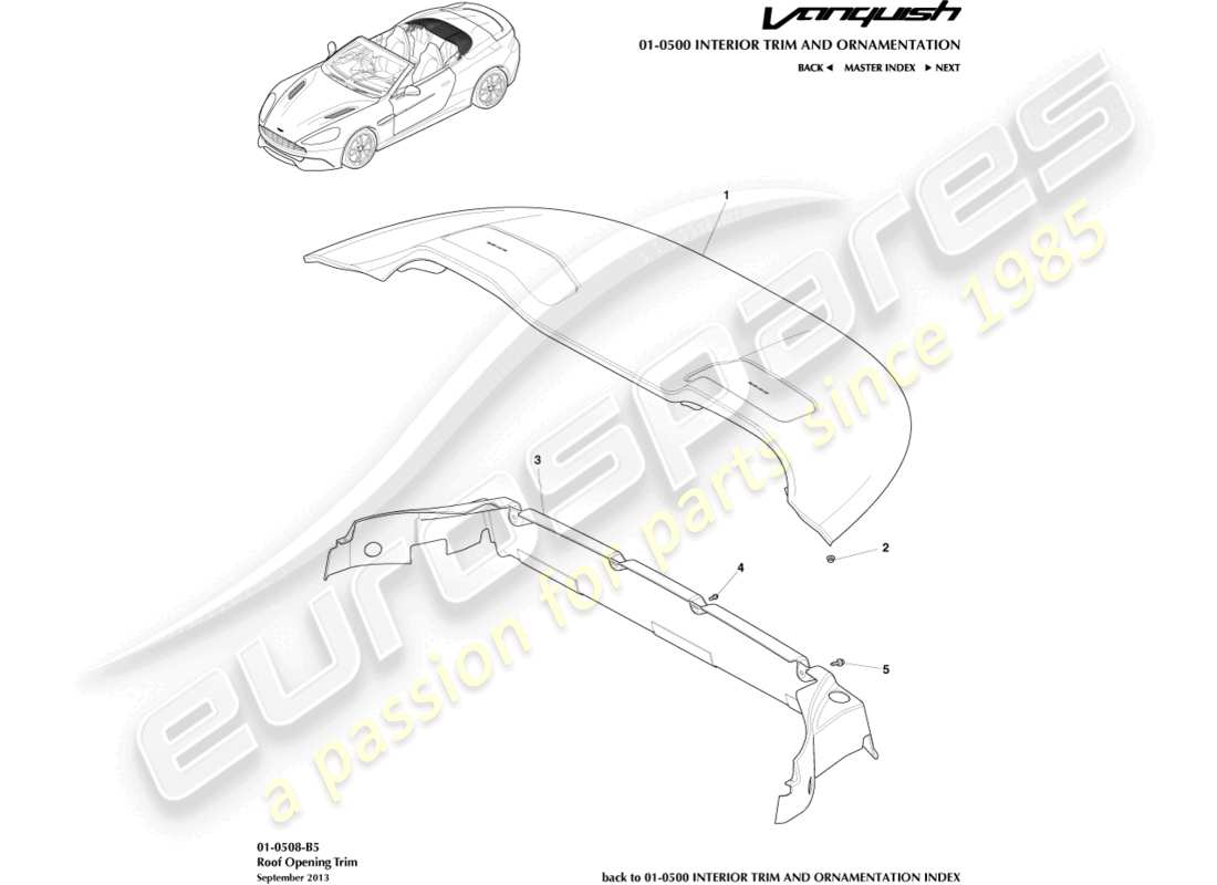 aston martin vanquish (2018) roof opening trim, volante parts diagram