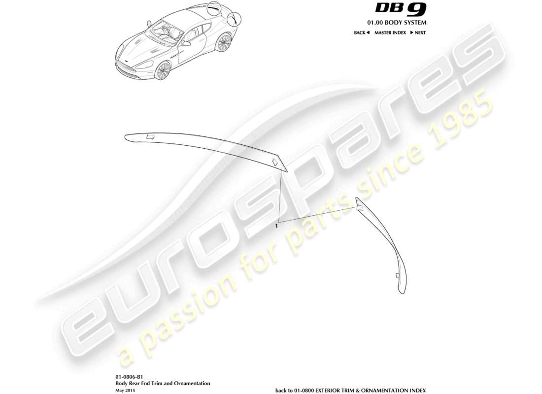 aston martin db9 (2017) rear end trim part diagram