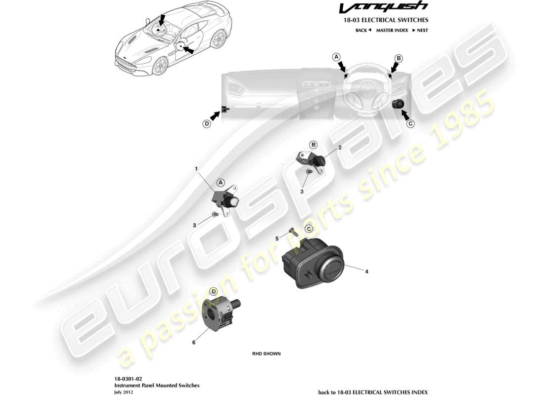 aston martin vanquish (2015) ip switches part diagram