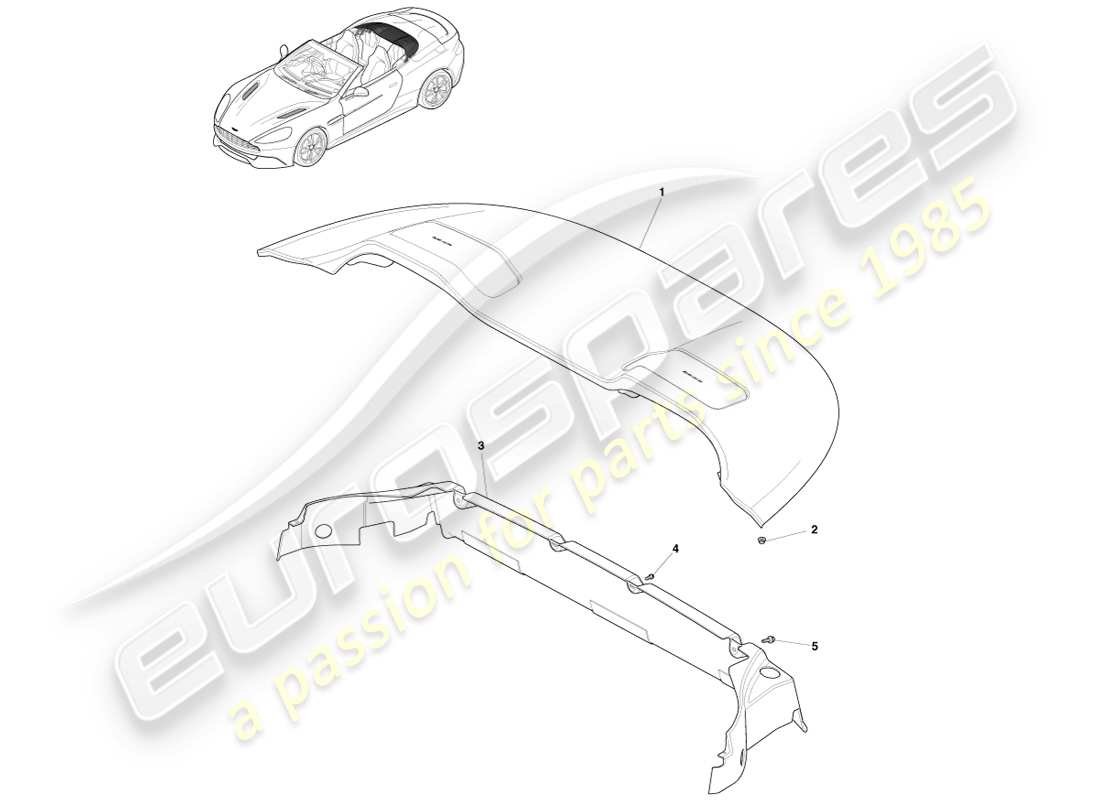 aston martin vanquish (2014) roof opening trim, volante part diagram