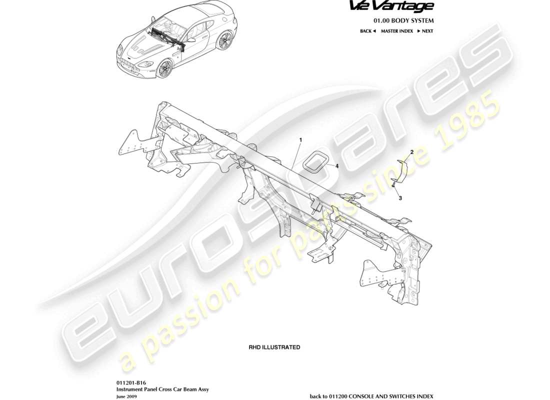 aston martin v12 vantage (2010) cross car beam part diagram