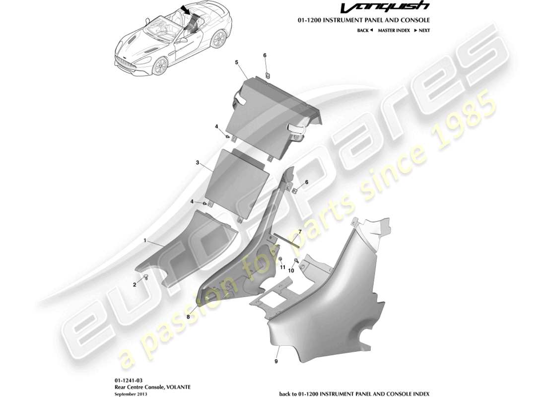 aston martin vanquish (2015) rear console, volante part diagram