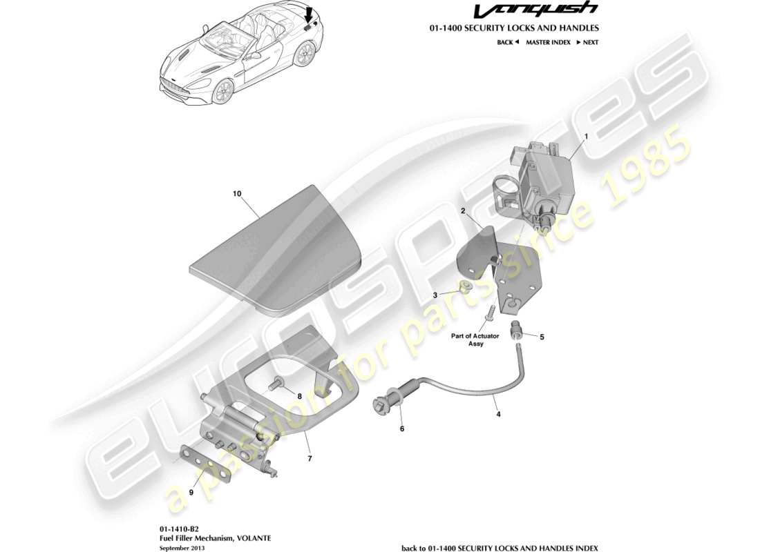 aston martin vanquish (2015) fuel filler mechanism, volante part diagram