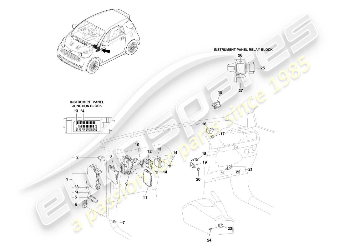 a part diagram from the aston martin cygnet parts catalogue