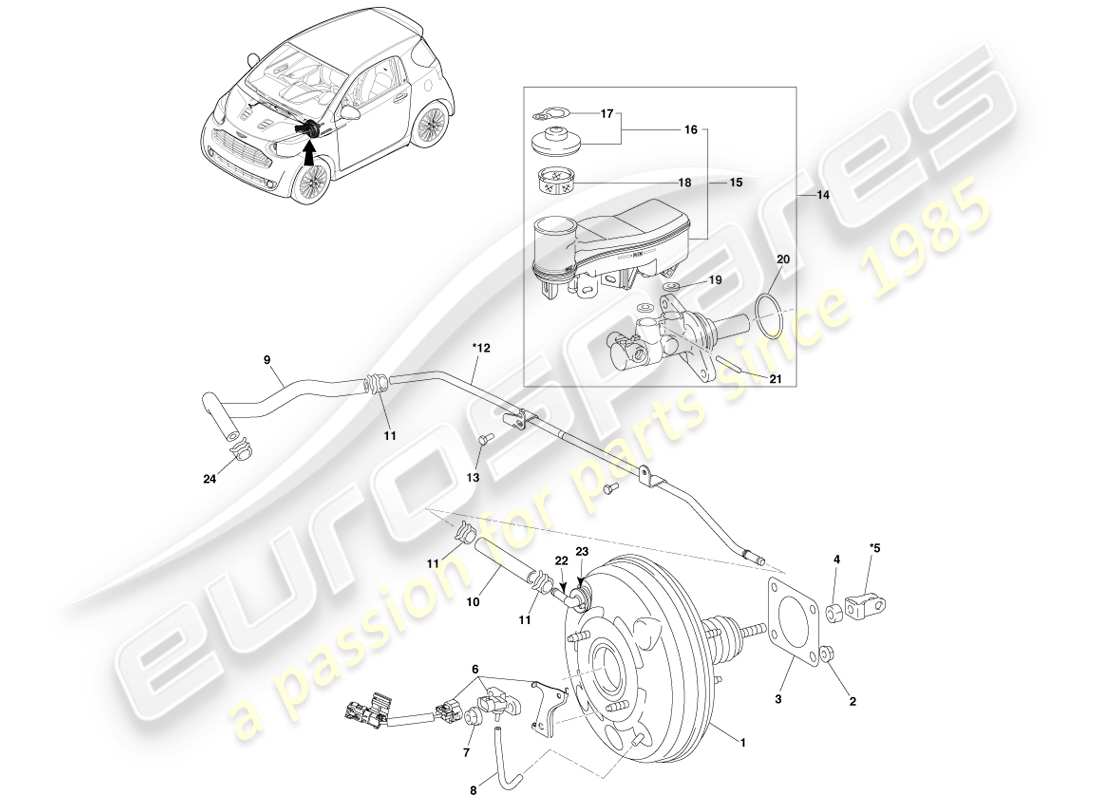 aston martin cygnet (2012) vacuum reservoir and hose lhd part diagram