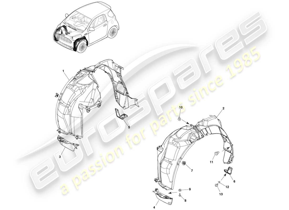 aston martin cygnet (2012) front wheel arch liners part diagram