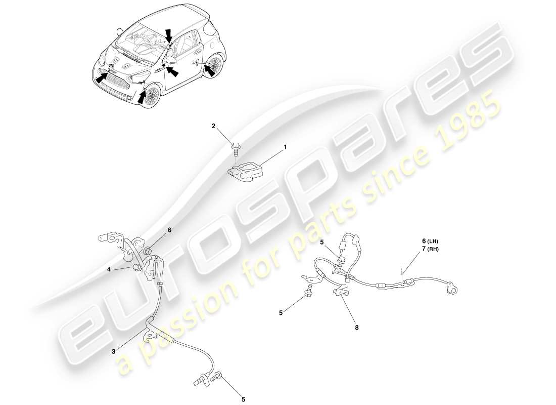 aston martin cygnet (2012) electronic brake control sensors part diagram