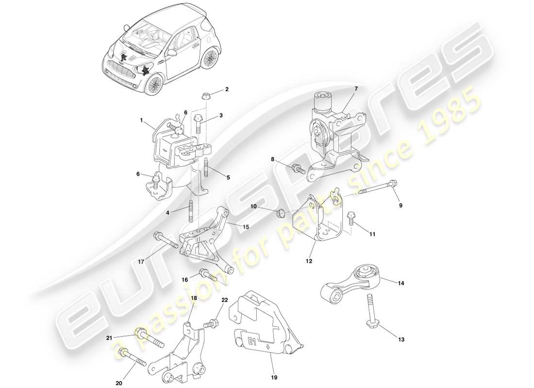 aston martin cygnet (2012) powertrain mounts - manual part diagram