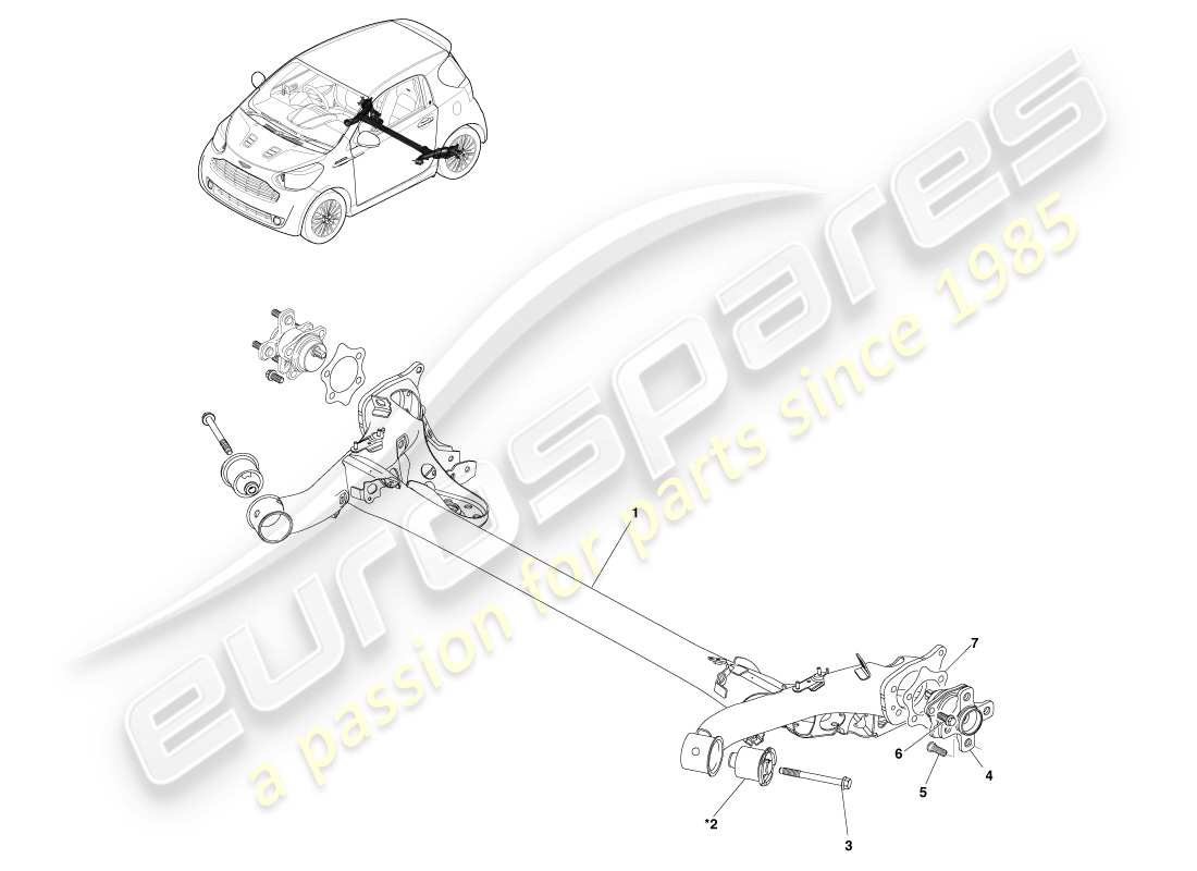 aston martin cygnet (2012) rear suspension beam assy part diagram