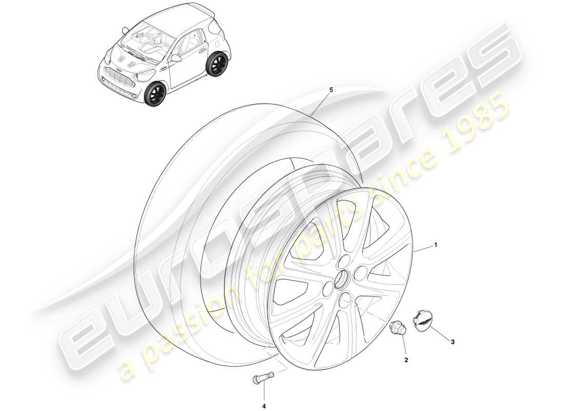 aston martin cygnet (2012) wheel and tyre assy part diagram