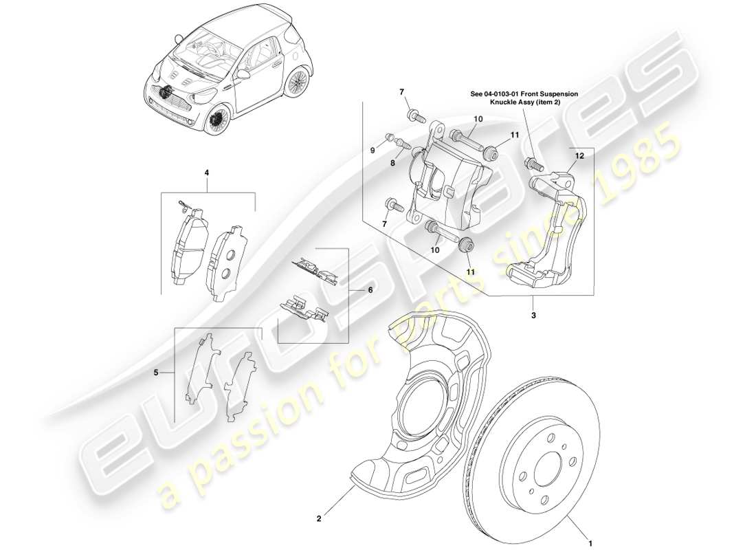 aston martin cygnet (2012) front brake disc assy part diagram