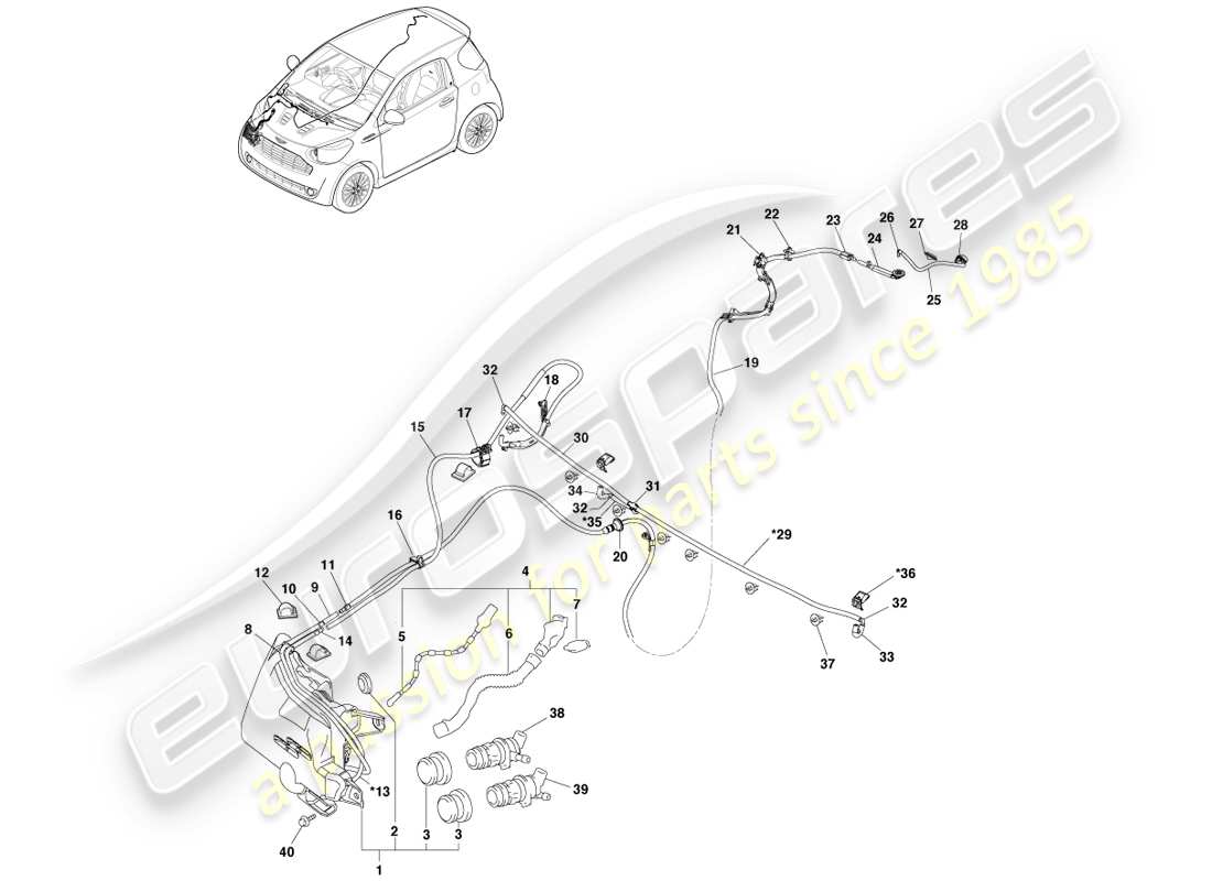 aston martin cygnet (2012) windscreen wash assy part diagram