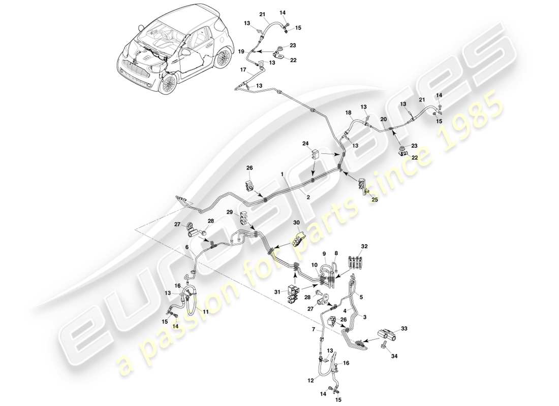 aston martin cygnet (2012) brake lines and hose rhd part diagram