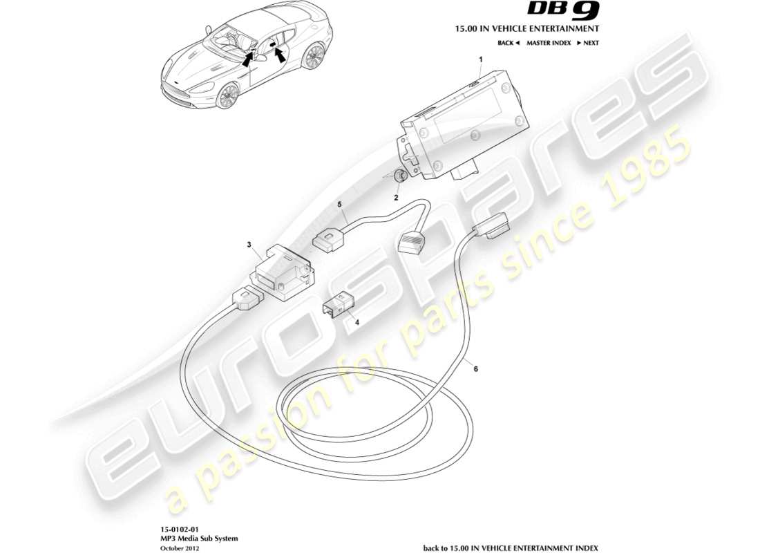 aston martin db9 (2016) mp3 media subsystem part diagram