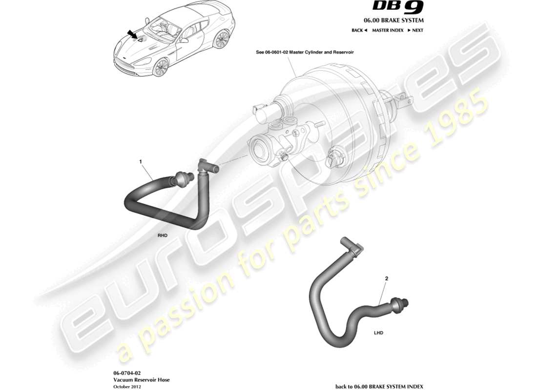 aston martin db9 (2017) vacuum reservoir hose part diagram