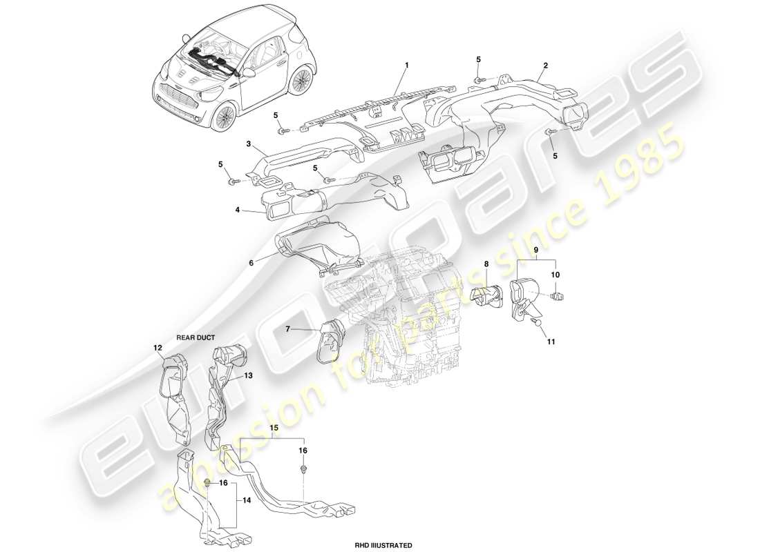 aston martin cygnet (2012) air distribution ducts part diagram