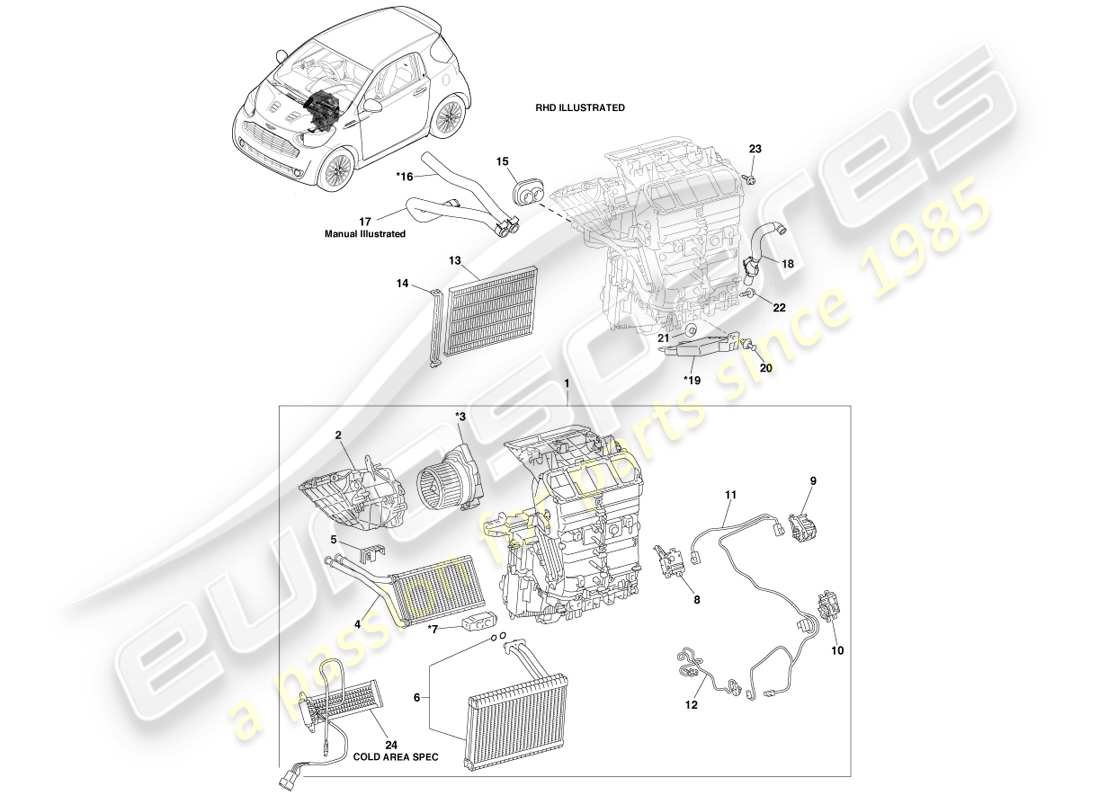 aston martin cygnet (2012) hvac unit part diagram