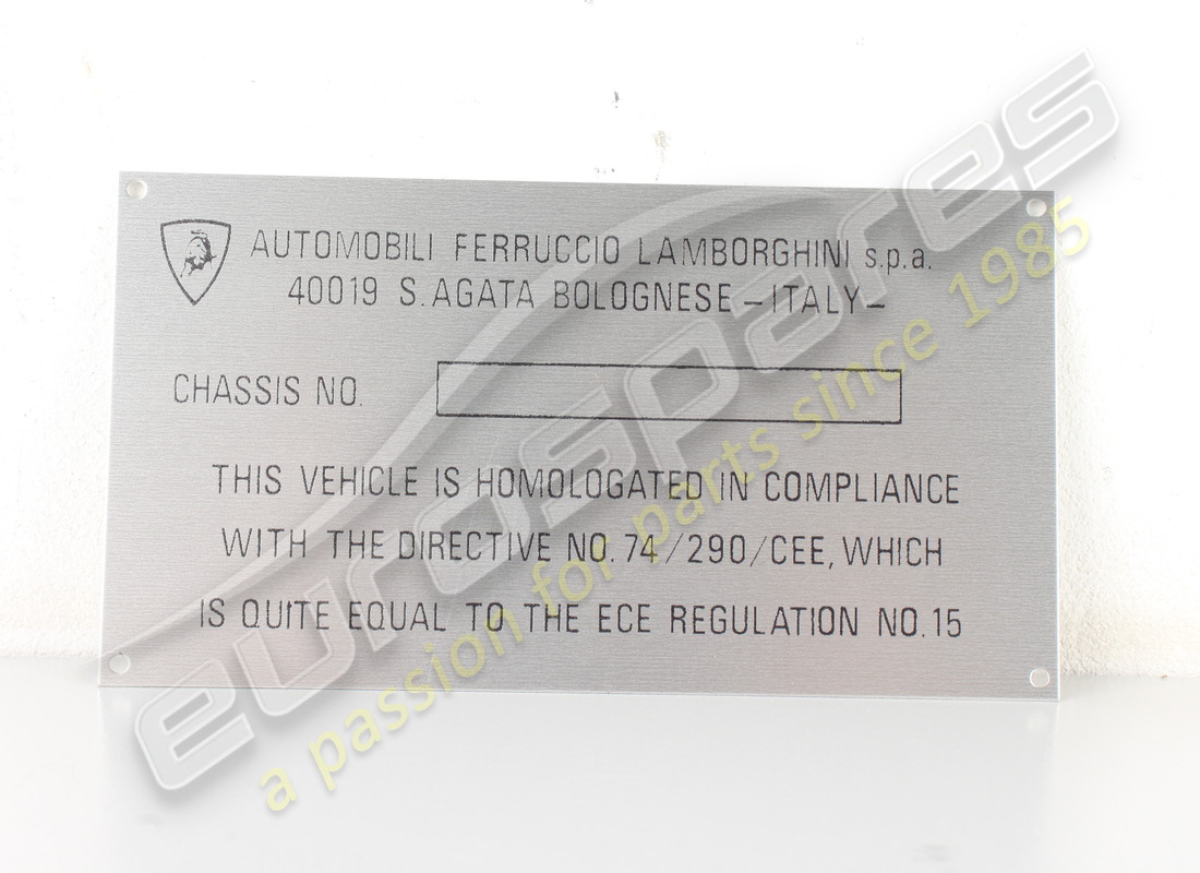 NEW LAMBORGHINI CHASSIS PLATE. PART NUMBER LPL002 (1) new lamborghini chassis plate. part number lpl002 (1)