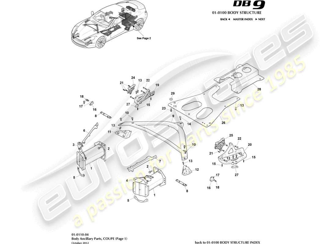 aston martin db9 (2013) anciliary parts, coupe, page 1 part diagram