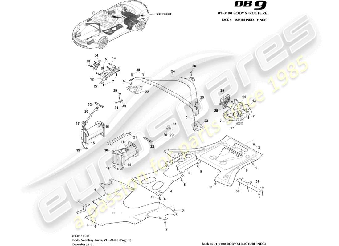 aston martin db9 (2013) anciliary parts, volante, page 1 part diagram