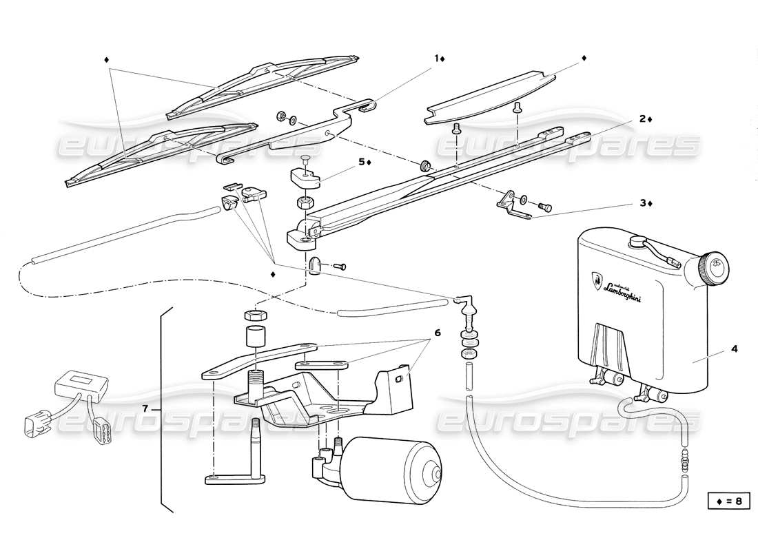 lamborghini diablo sv (1999) windscreen wiper (valid for gb and australia - july 1999) parts diagram