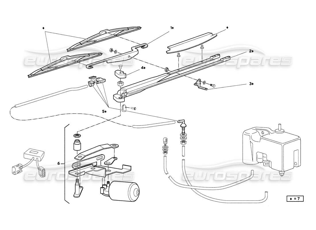 lamborghini diablo 6.0 (2001) windscreen wiper (valid for gb & australia - march 2001) part diagram